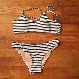 Black and white striped bathing suit